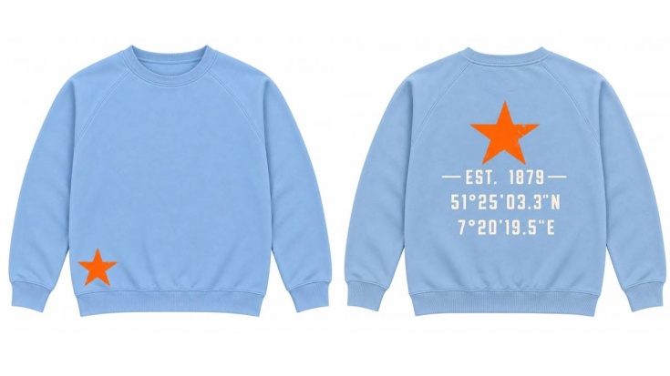 Pullover – Hellblau mit orangenen Stern - Sommer 2026 - UNISEX