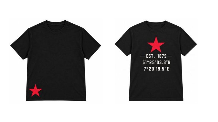 T-Shirt mit Koordinaten und Stern in Rot – Schwarz – Sommer 2026 - MÄNNER